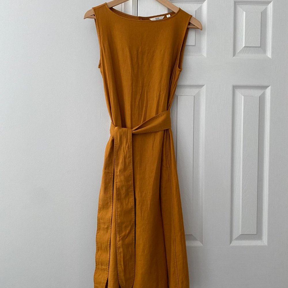 Uniqlo Linen Dress Mustard Yellow